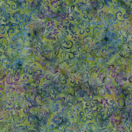 Mystic Vineyard Green/Purple Plumeria  Batik