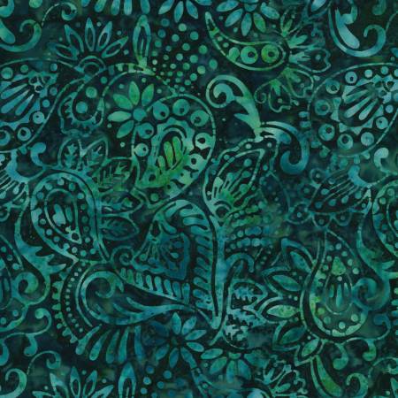 [1400-22288-744] Copper Mountain Green/Blue Dots & Leaves Batik