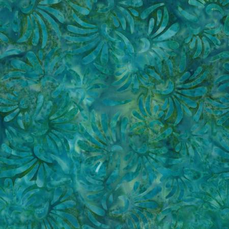 [1400-22289-477] Copper Mountain Aqua Blue Petal Toss Batik